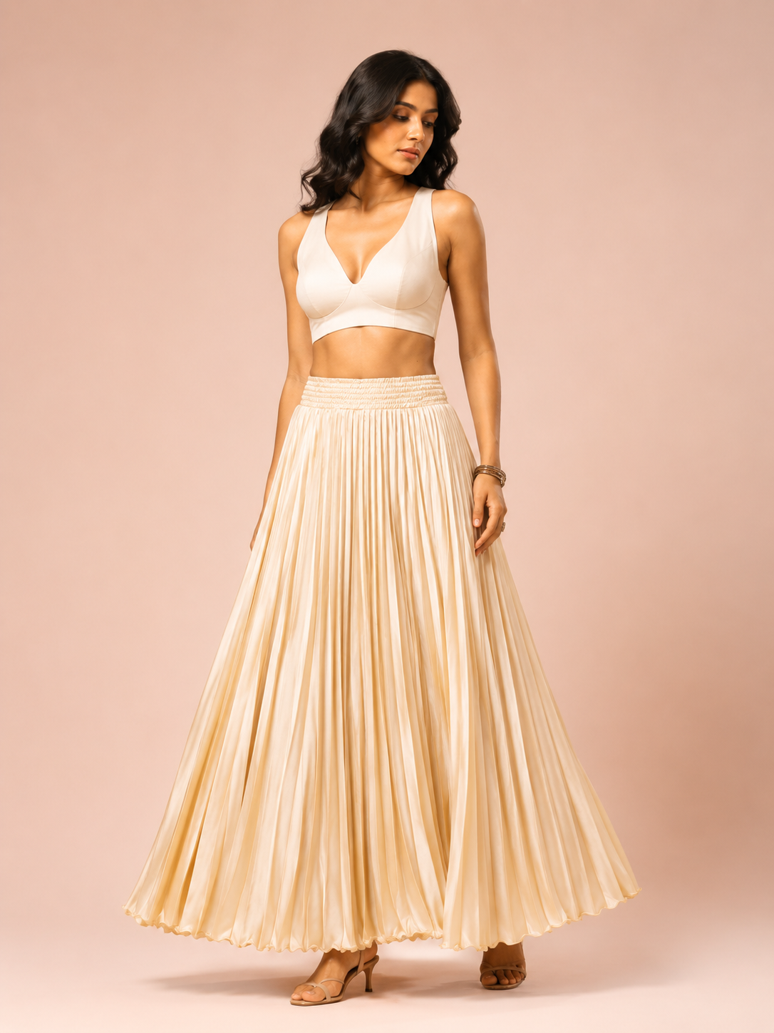 Skin Satin Silk Small Pleated Skirt