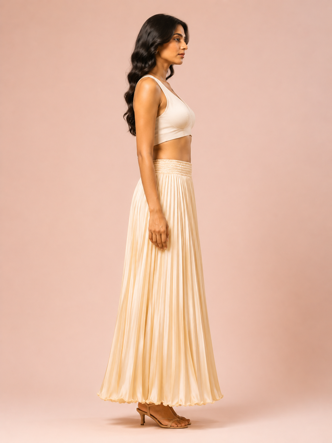 Skin Satin Silk Small Pleated Skirt