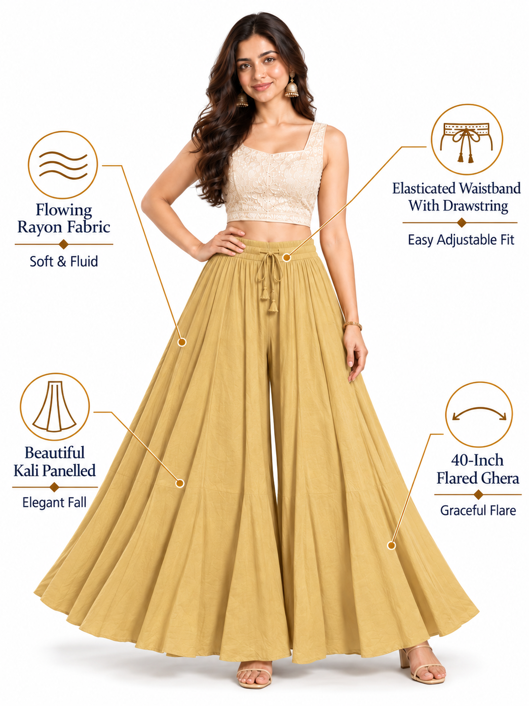 Skin Rayon Wide Leg Flared Palazzo