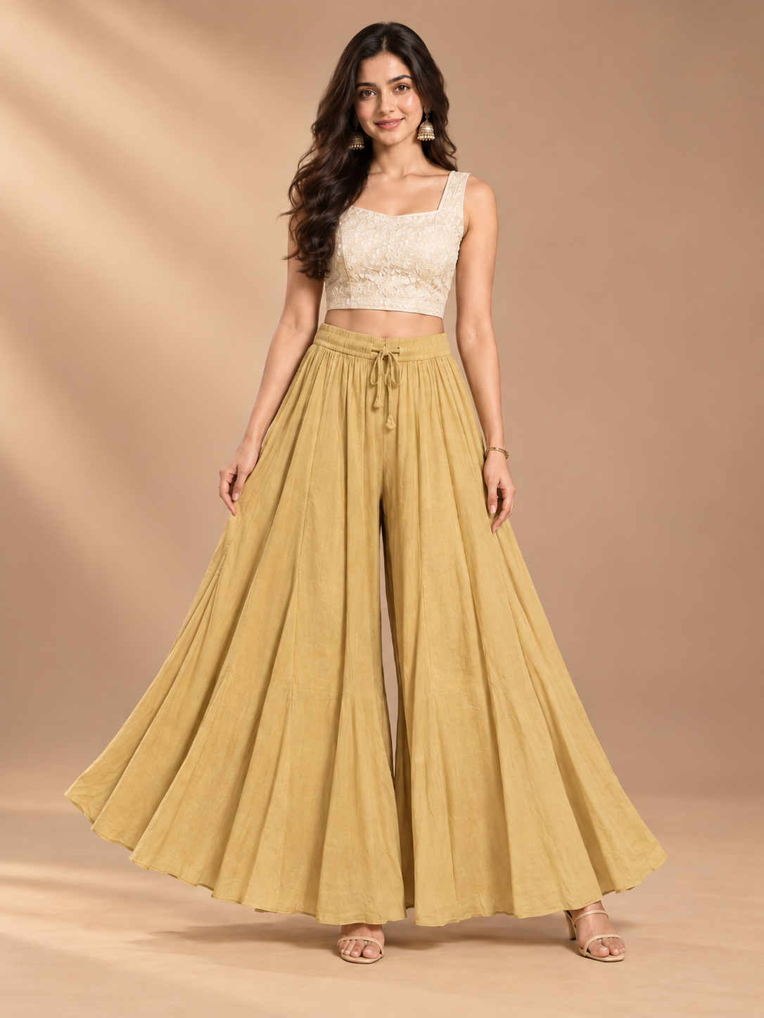 Skin Rayon Wide Leg Flared Palazzo