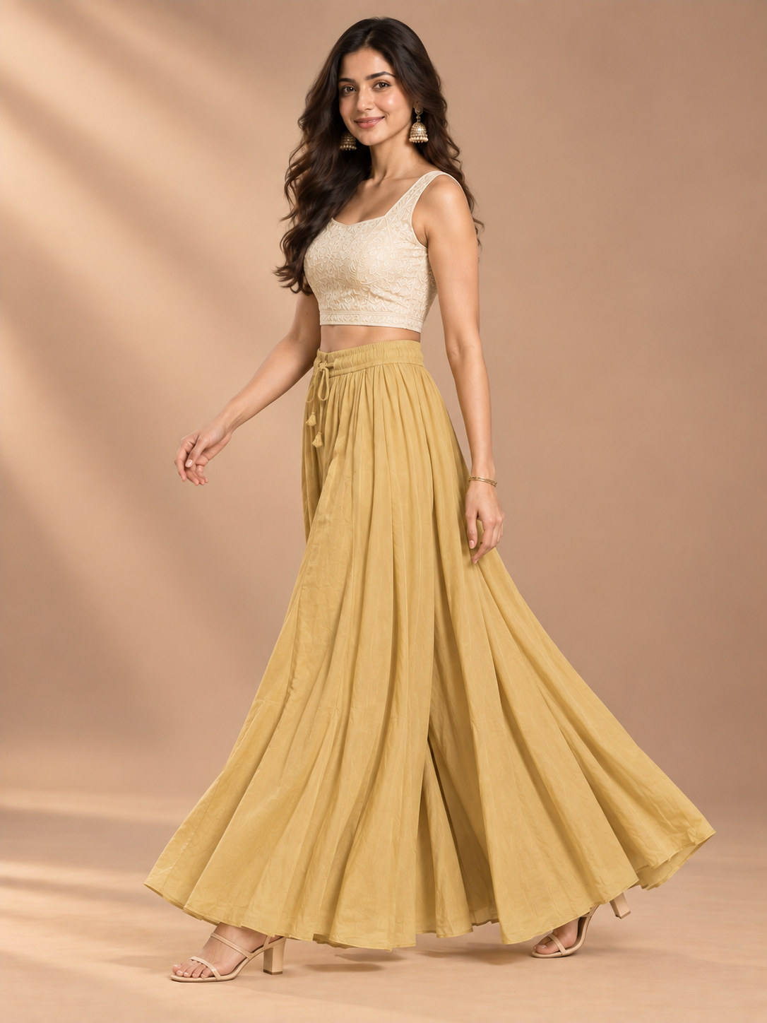 Skin Rayon Wide Leg Flared Palazzo