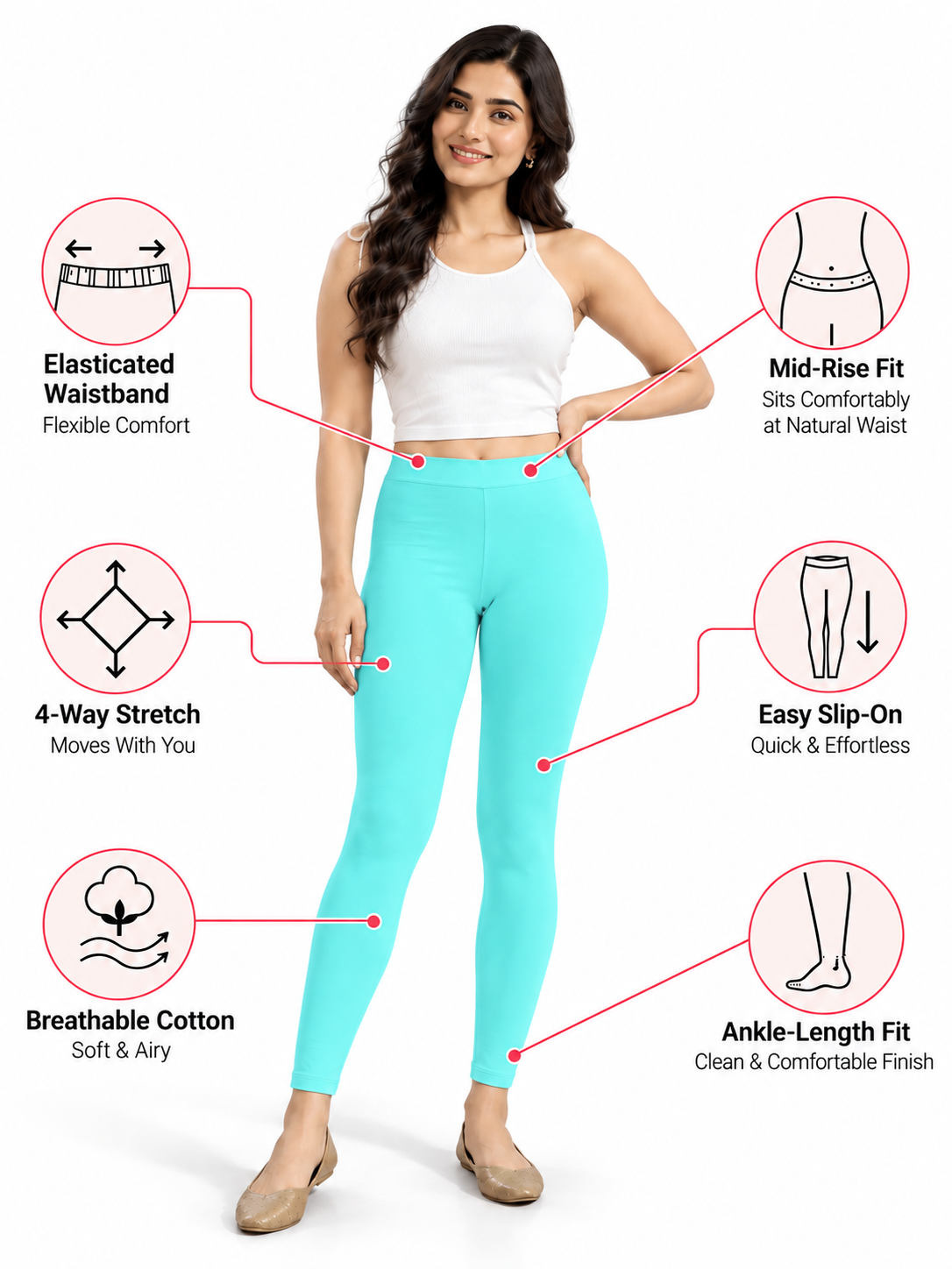 Sky Blue Ankle Length Leggings