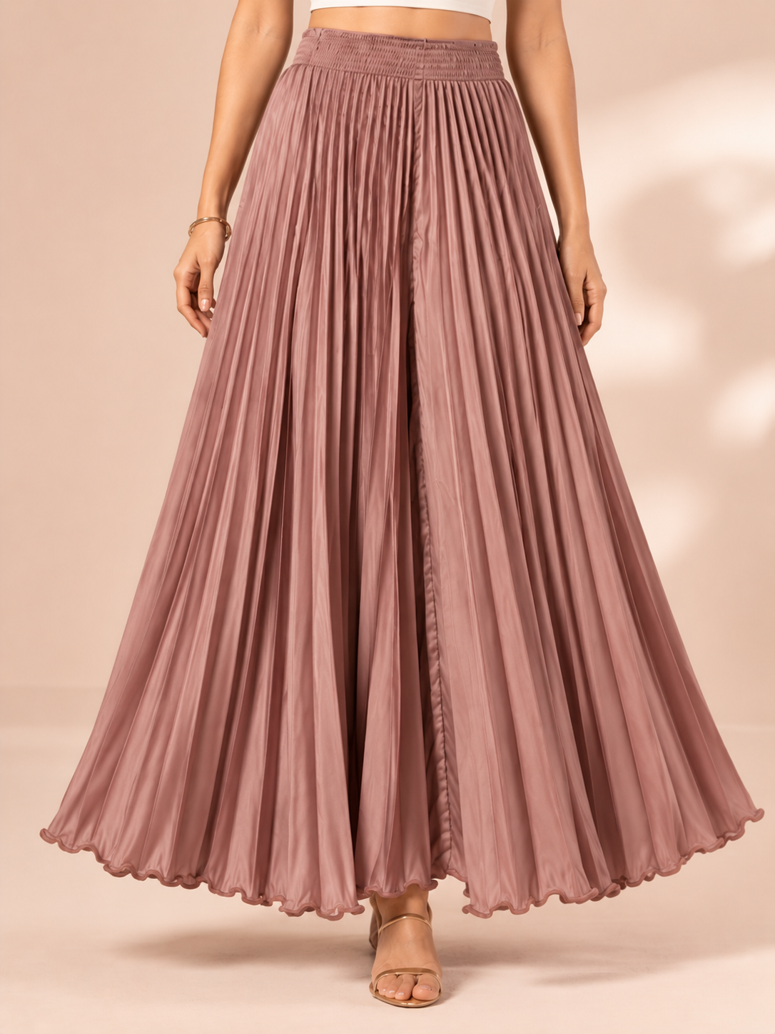 Strawberry Ice Satin Silk Small Pleated Skirt