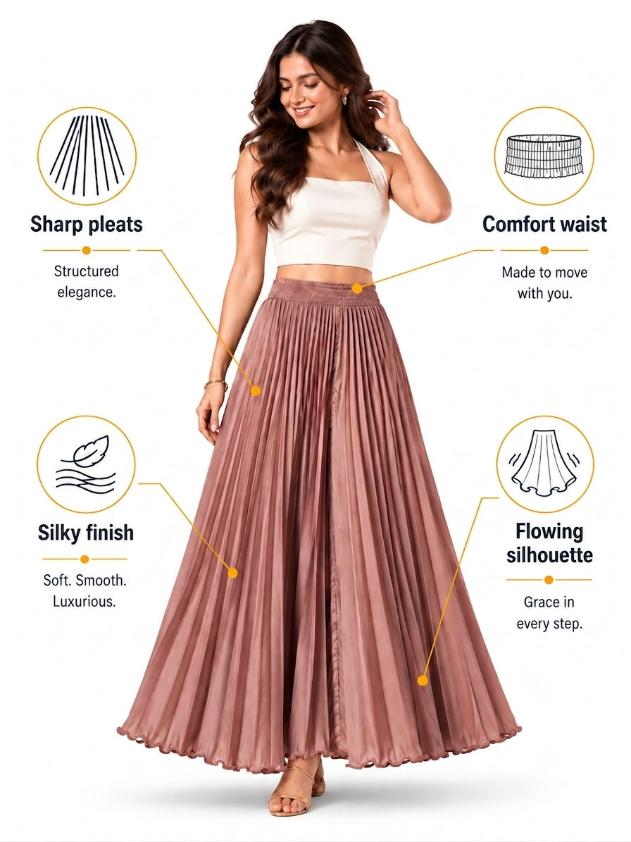Strawberry Ice Satin Silk Small Pleated Skirt