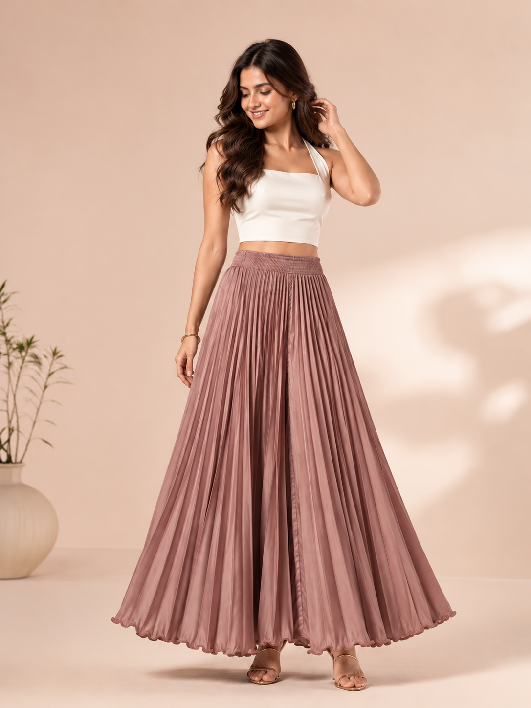 Strawberry Ice Satin Silk Small Pleated Skirt
