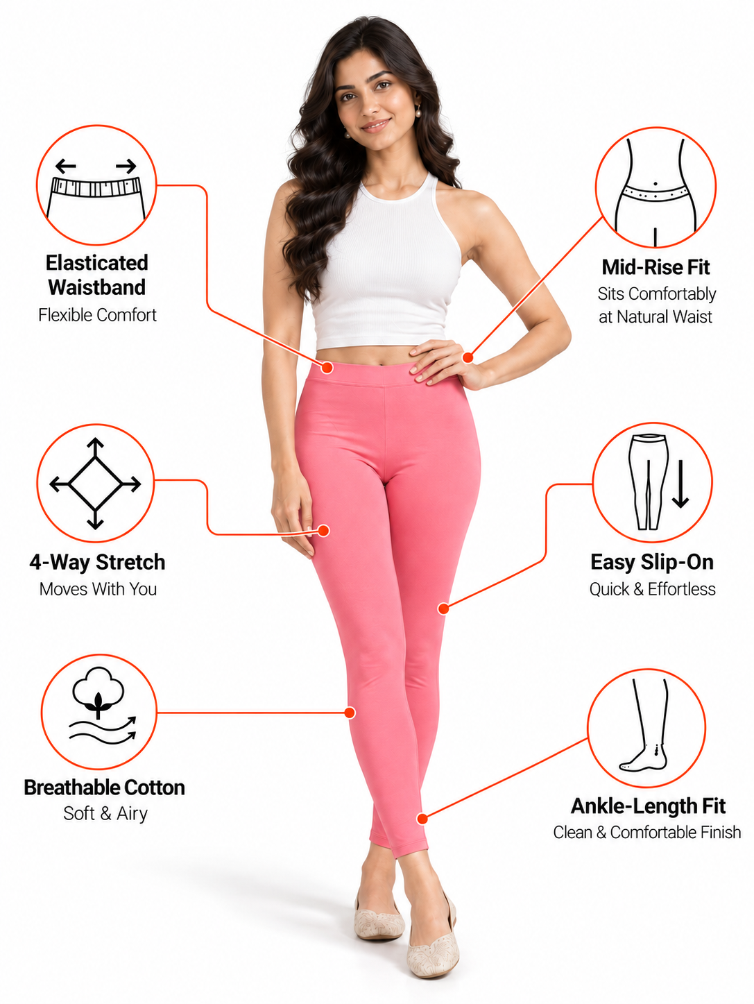 Strawberry Pink Ankle Length Leggings