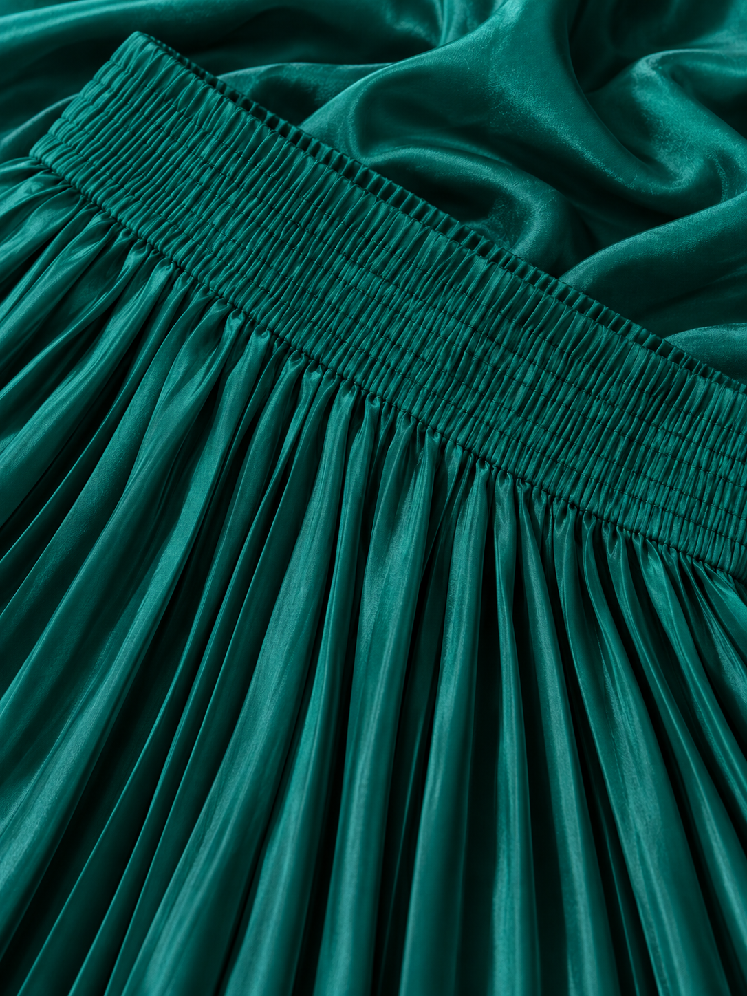 Teal Green Satin Silk Small Pleated Skirt