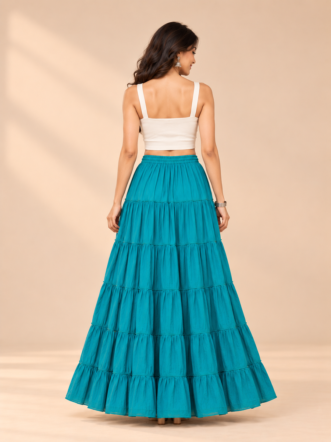 Turquoise Cotton Skirt with Gold Beads