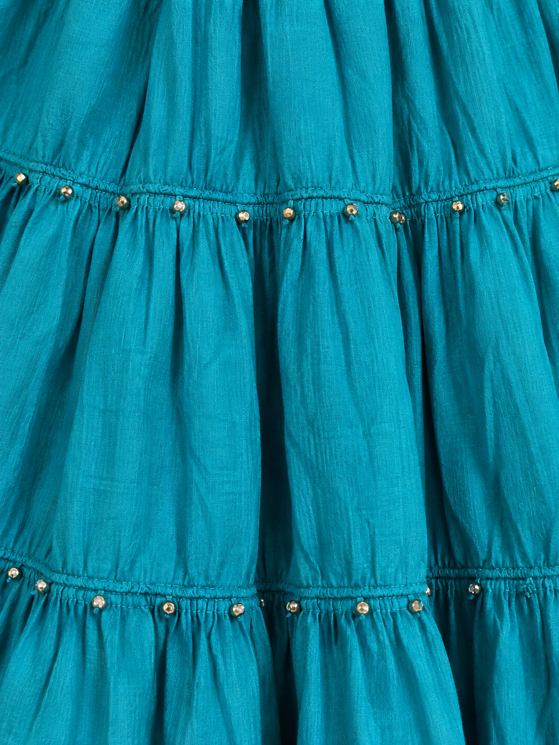 Turquoise Cotton Skirt with Gold Beads