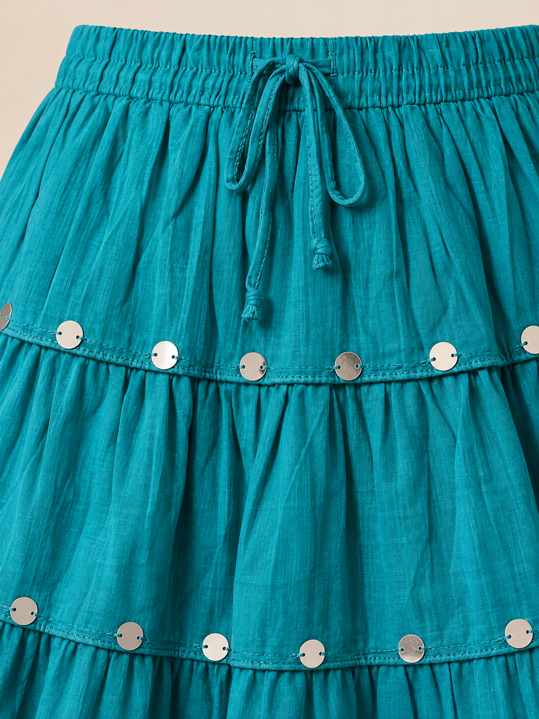 Turquoise Cotton Solid Silver Sequin 10mtr Skirt
