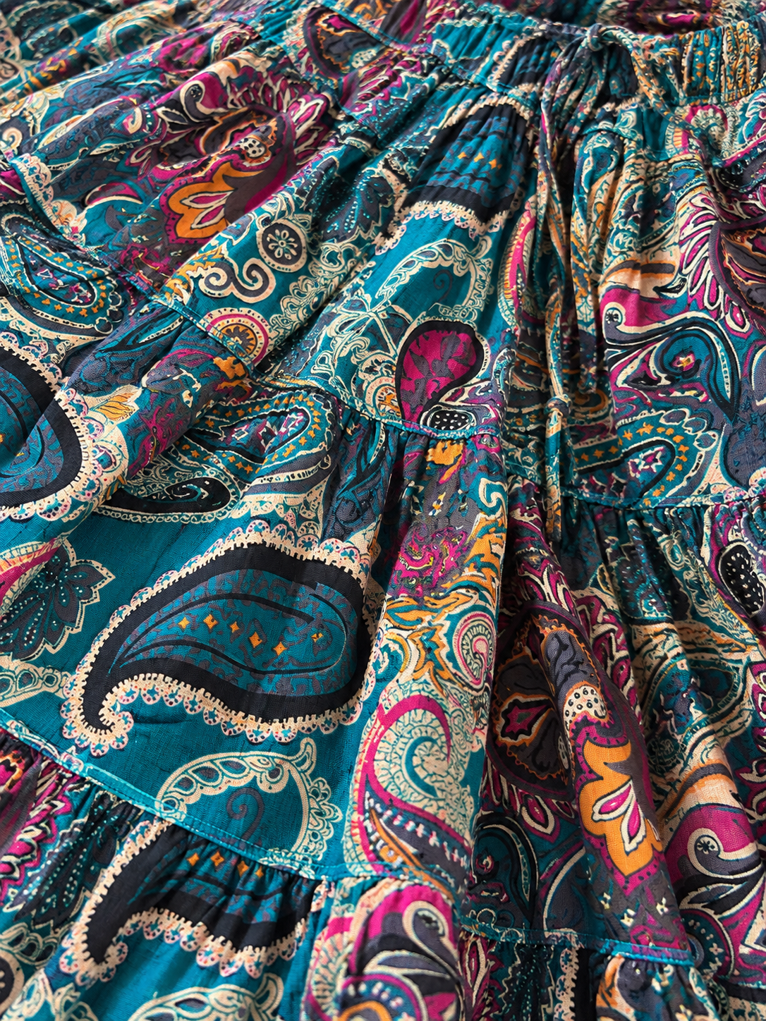Turquoise Kalamkari Print Cotton Skirt