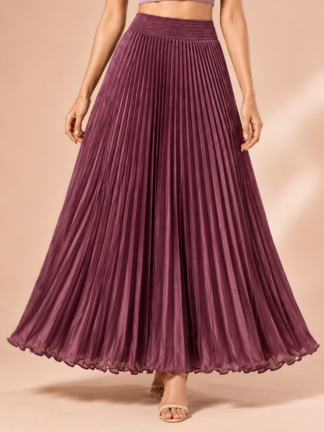 Violet Satin Silk Small Pleated Skirt