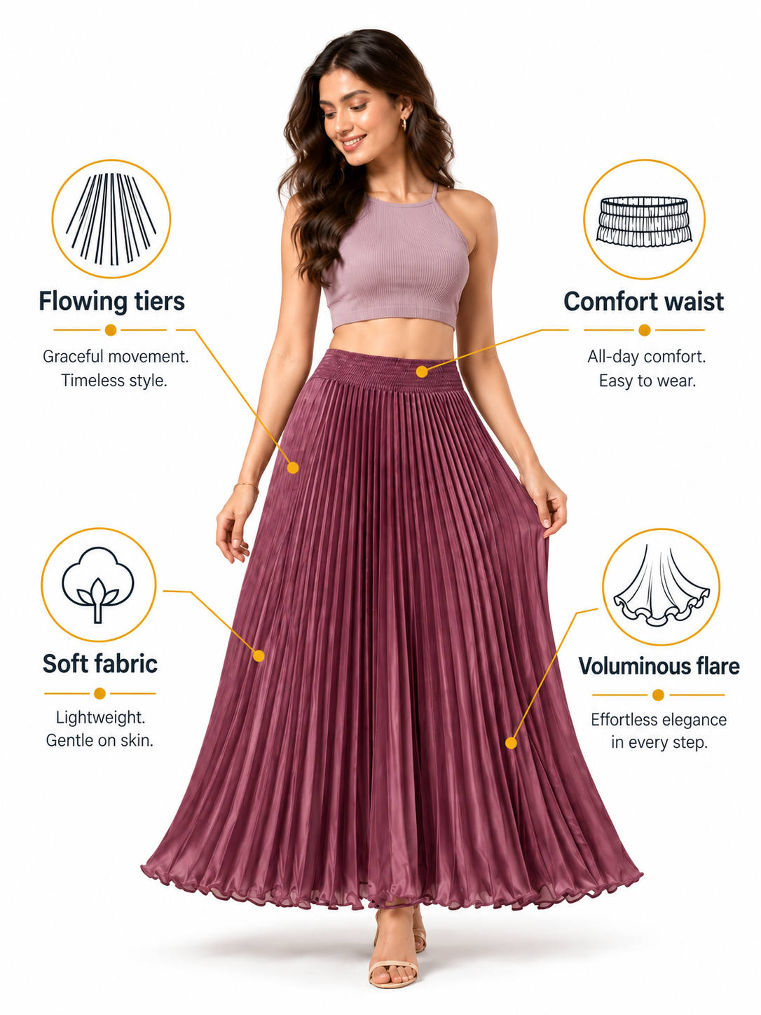 Violet Satin Silk Small Pleated Skirt