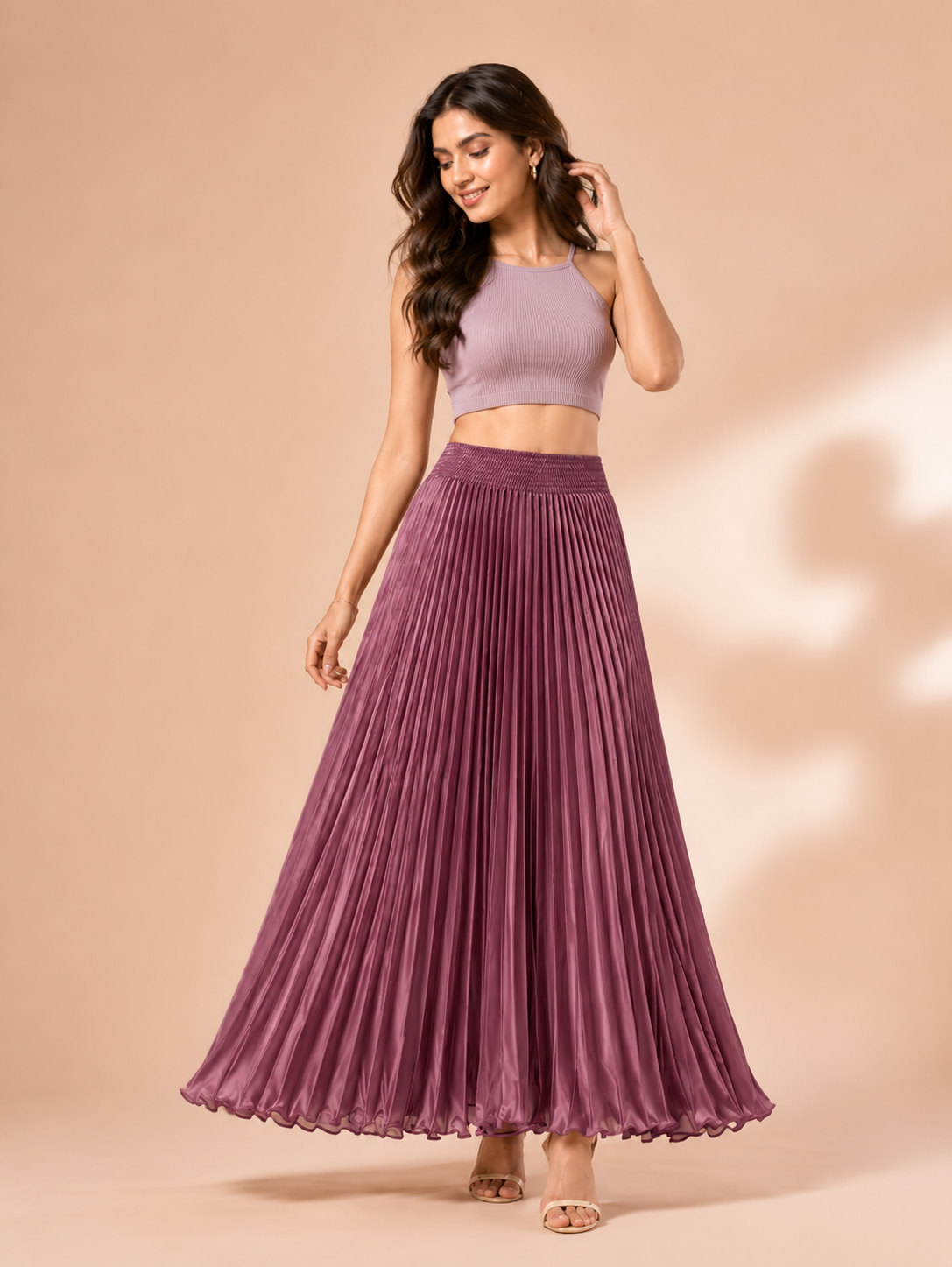 Violet Satin Silk Small Pleated Skirt