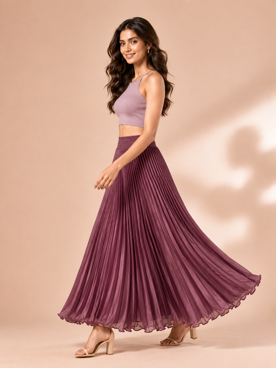 Violet Satin Silk Small Pleated Skirt