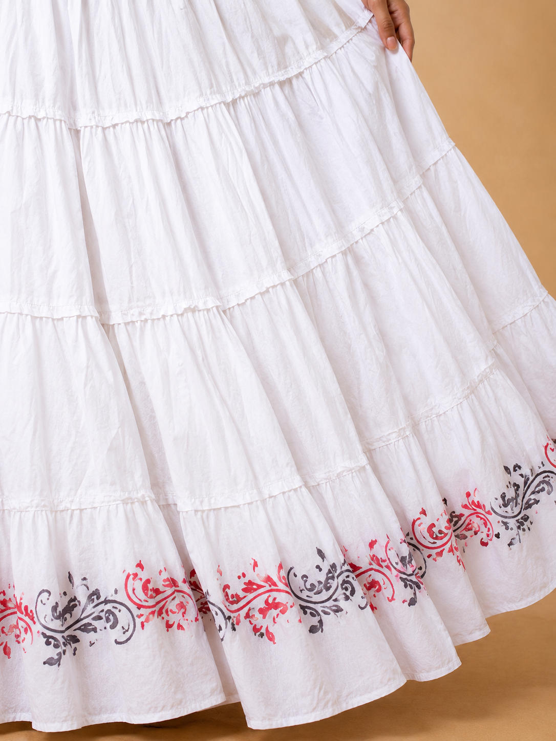 White Block Print 20Mtr Cotton Skirt