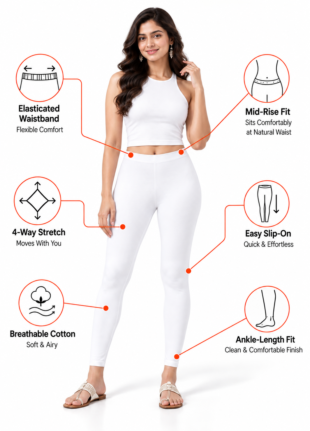 White Ankle Length Leggings