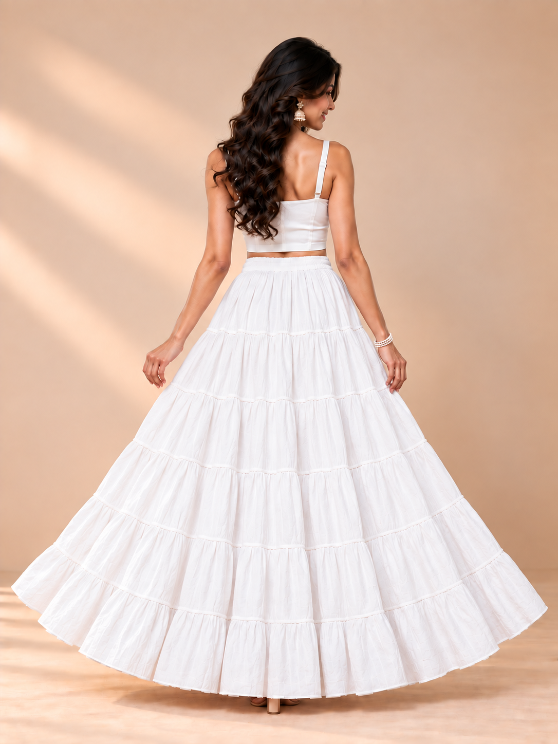 White Cotton Skirt with Gold Beads