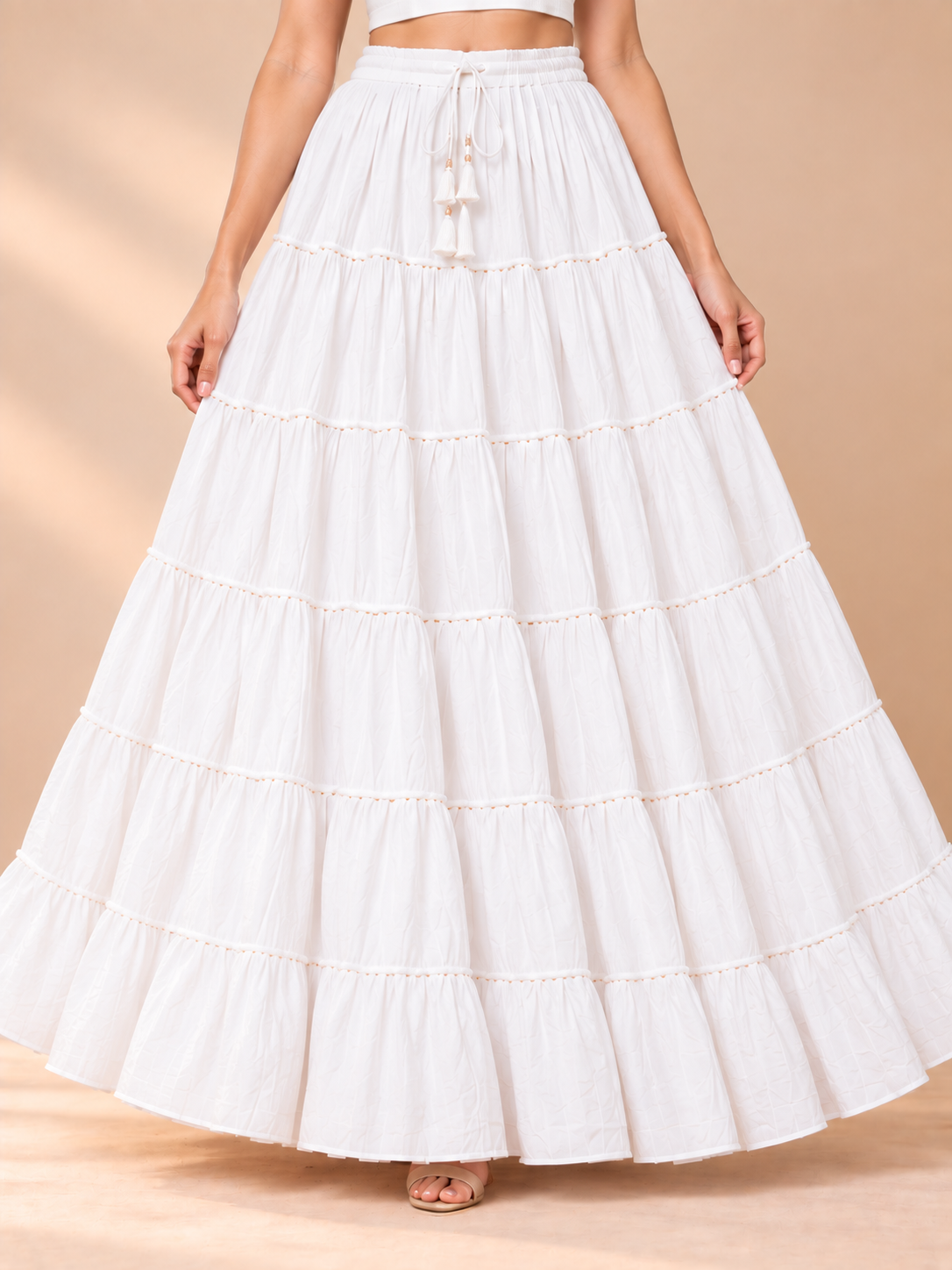 White Cotton Skirt with Gold Beads