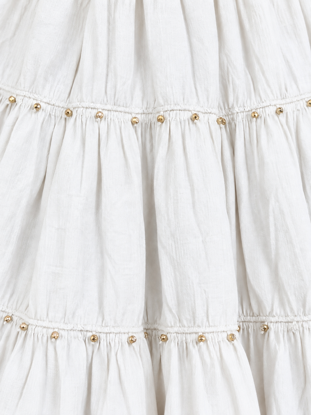 White Cotton Skirt with Gold Beads