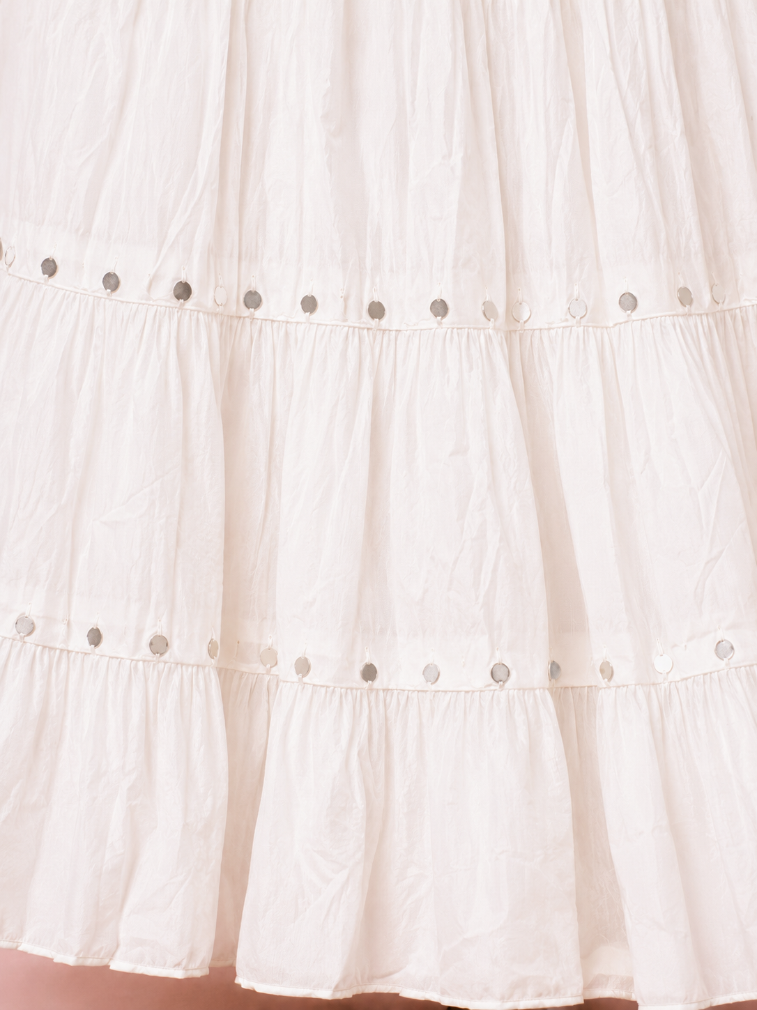 White Cotton Solid Silver Sequin 10mtr Skirt