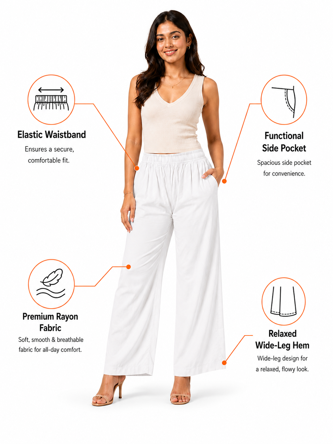 White Pocket Premium Rayon Palazzo