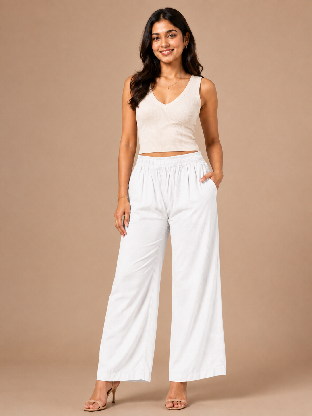 White Pocket Premium Rayon Palazzo