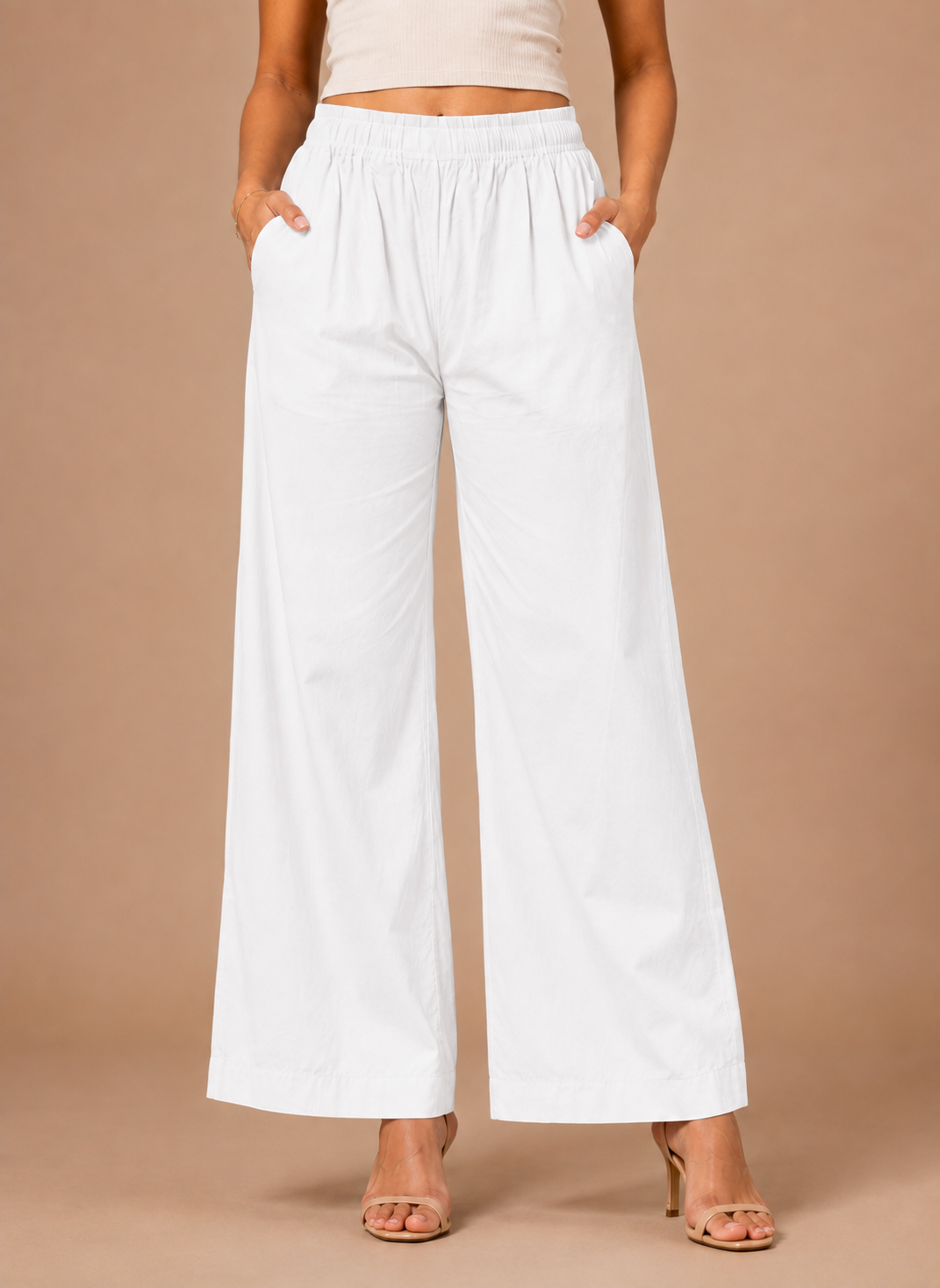 White Pocket Premium Rayon Palazzo