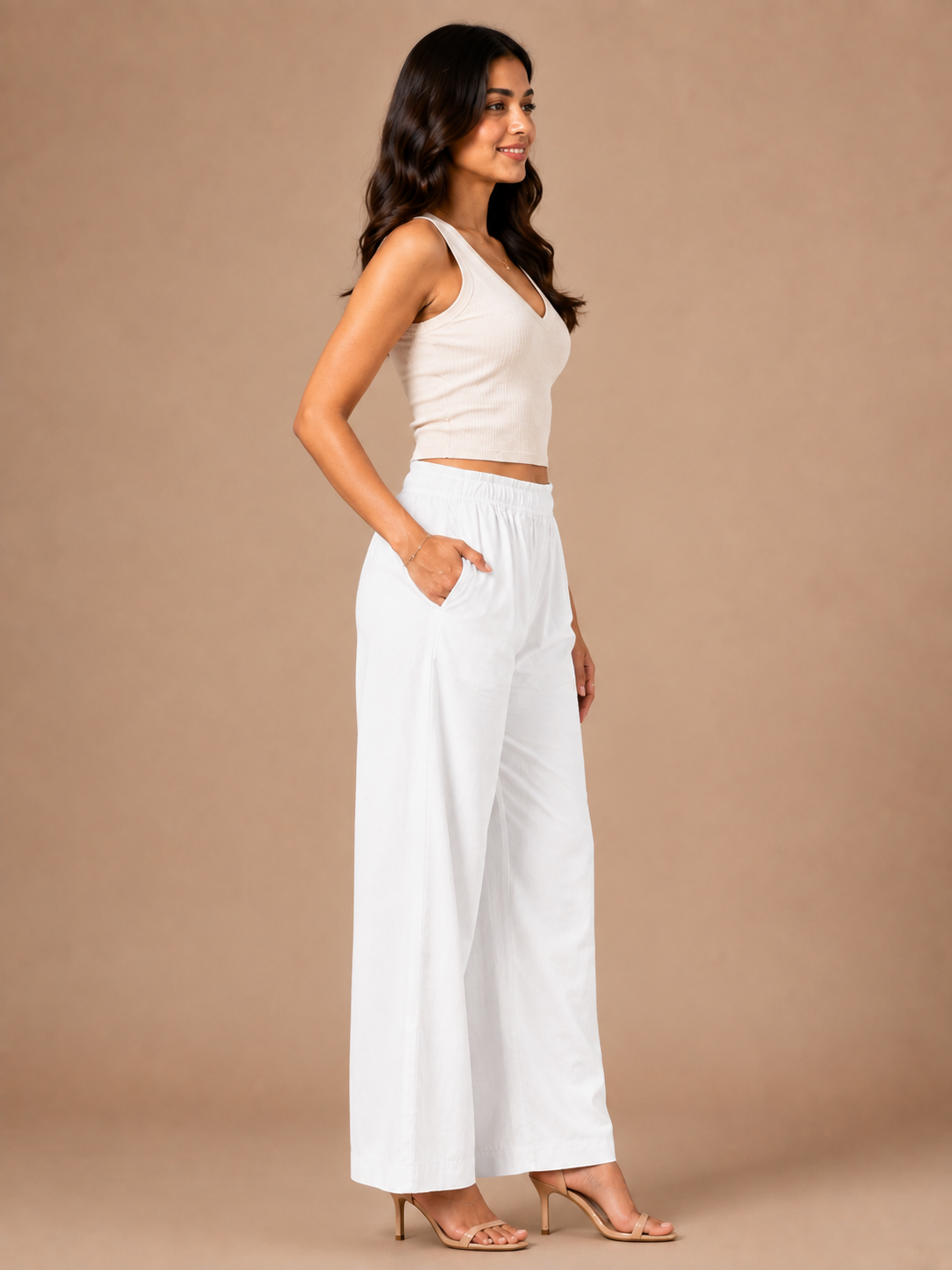 White Pocket Premium Rayon Palazzo
