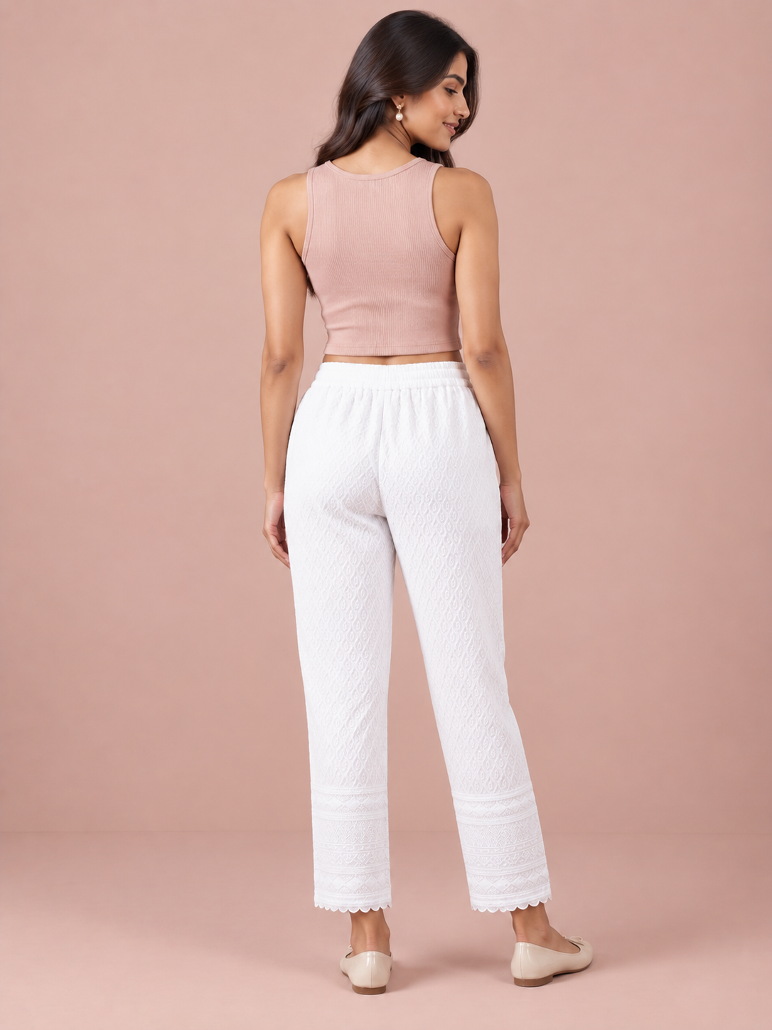 White Rayon Chikan Pant