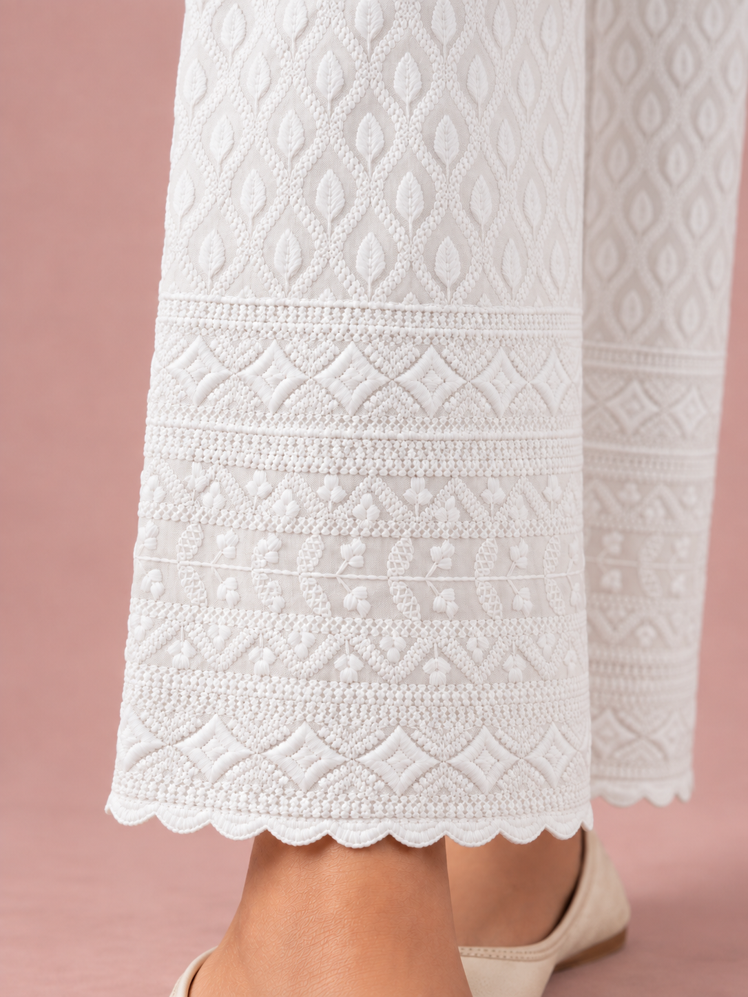 White Rayon Chikan Pant