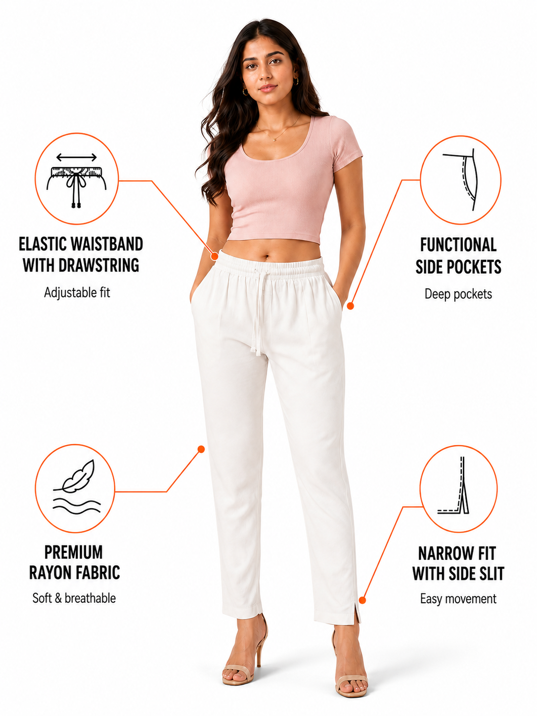 White Premium Rayon Narrow Fit Palazzo