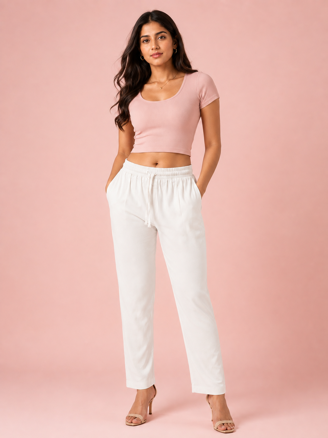 White Premium Rayon Narrow Fit Palazzo