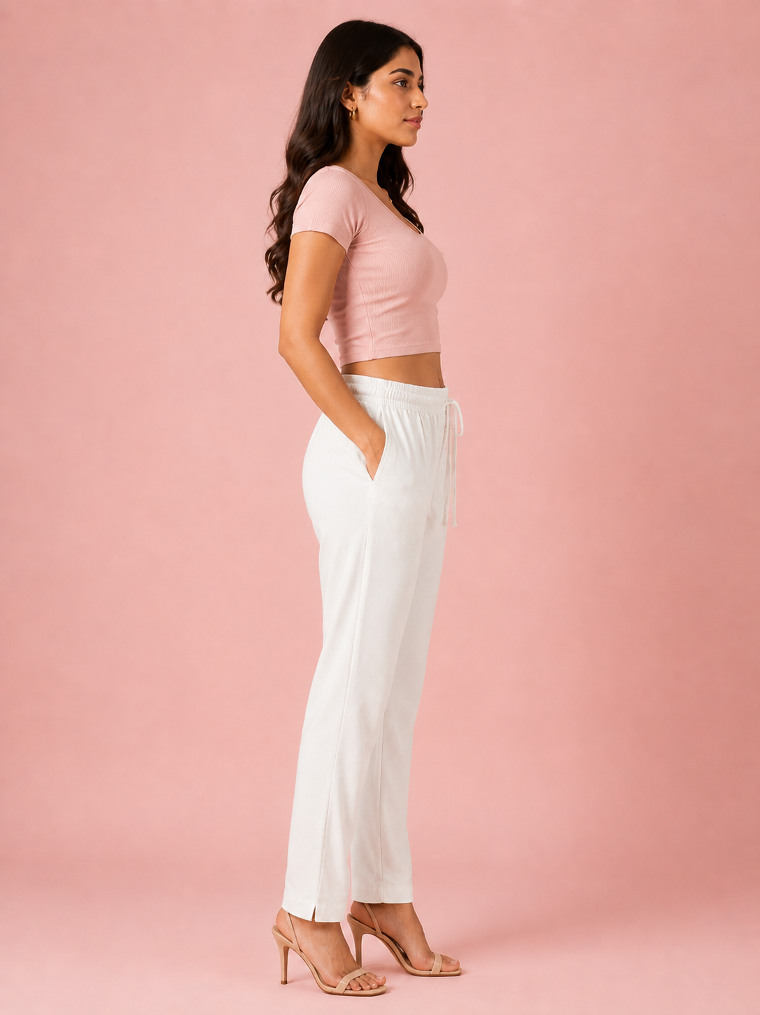 White Premium Rayon Narrow Fit Palazzo