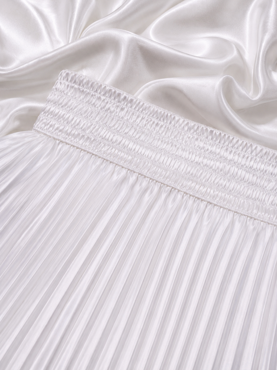 White Satin Silk Small Pleated Skirt