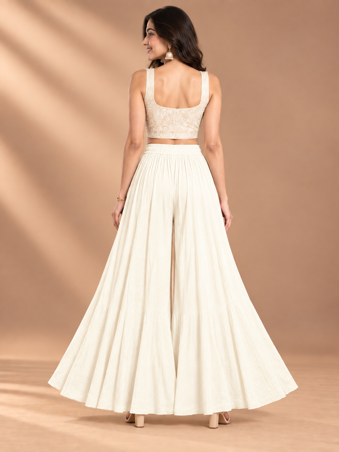 White Rayon Wide Leg Flared Palazzo