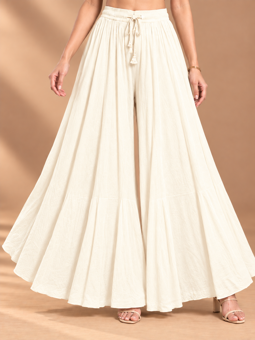 White Rayon Wide Leg Flared Palazzo