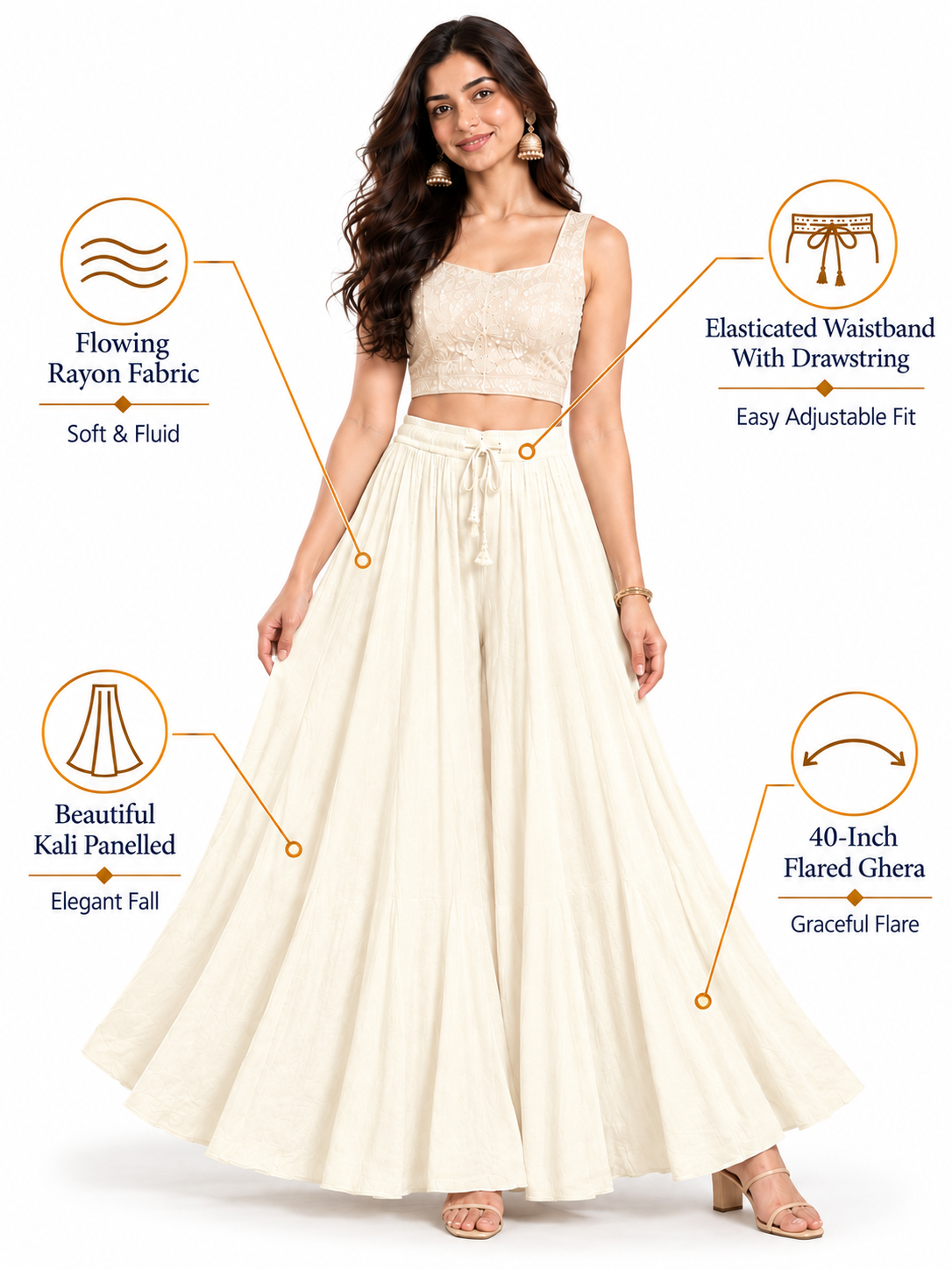 White Rayon Wide Leg Flared Palazzo