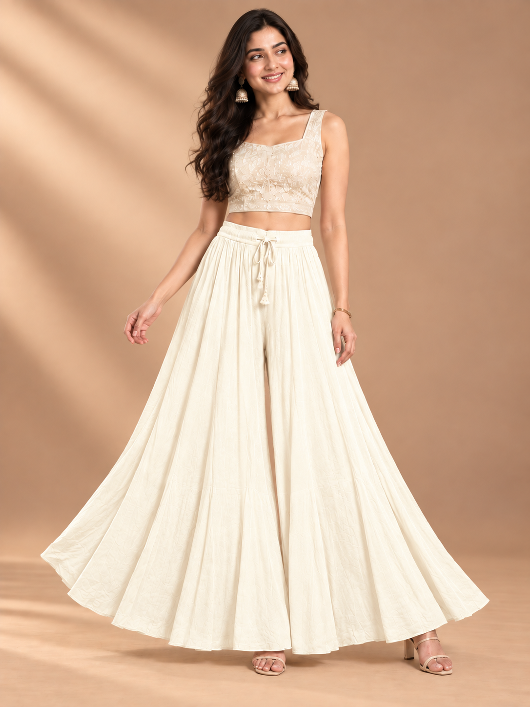 White Rayon Wide Leg Flared Palazzo