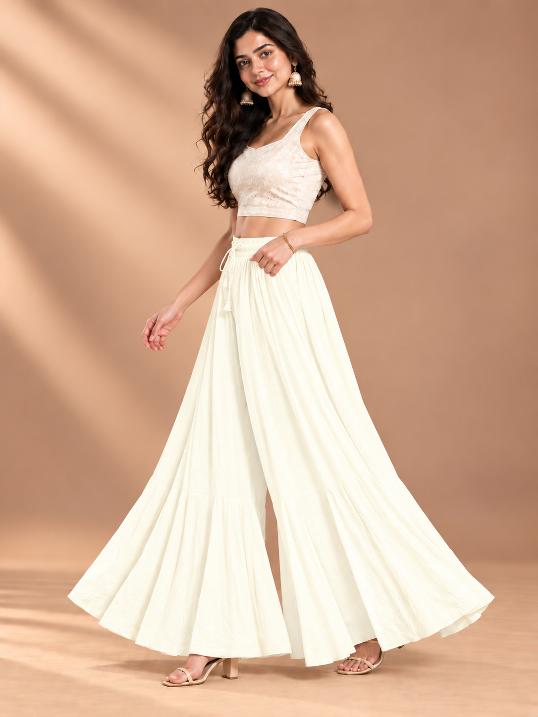 White Rayon Wide Leg Flared Palazzo