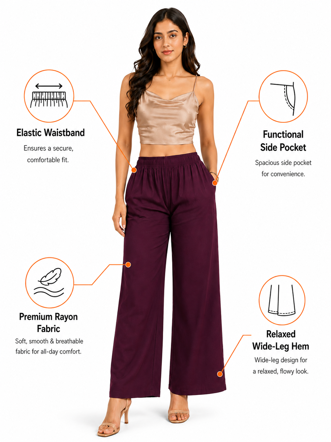 Wine Pocket Premium Rayon Palazzo