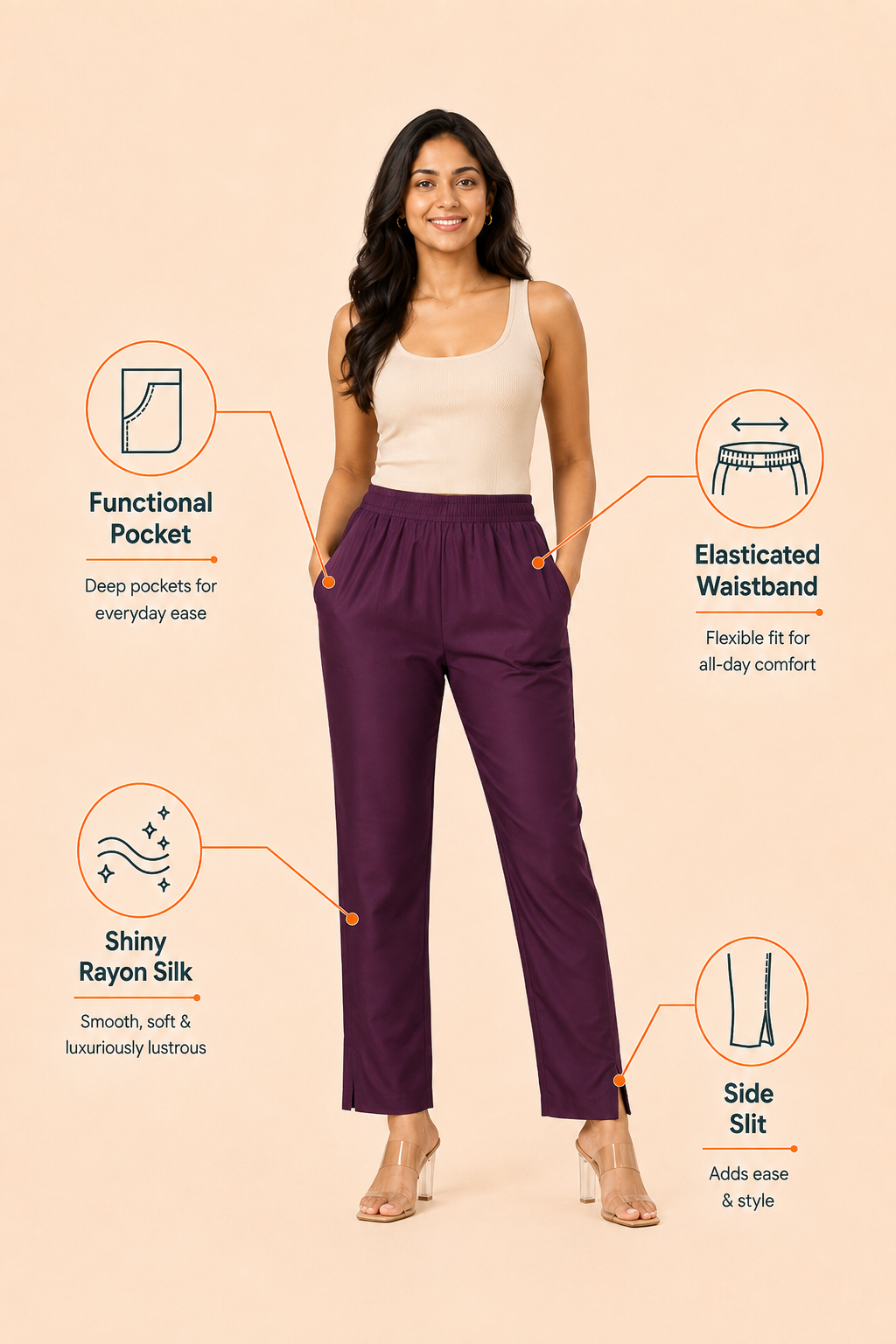 Wine Rayon Silk Pants