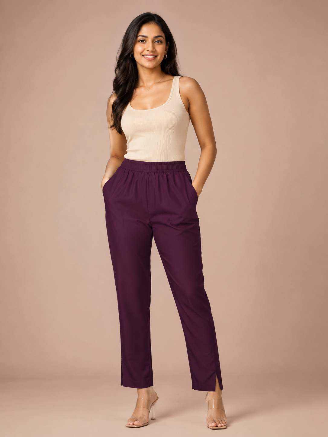 Wine Rayon Silk Pants
