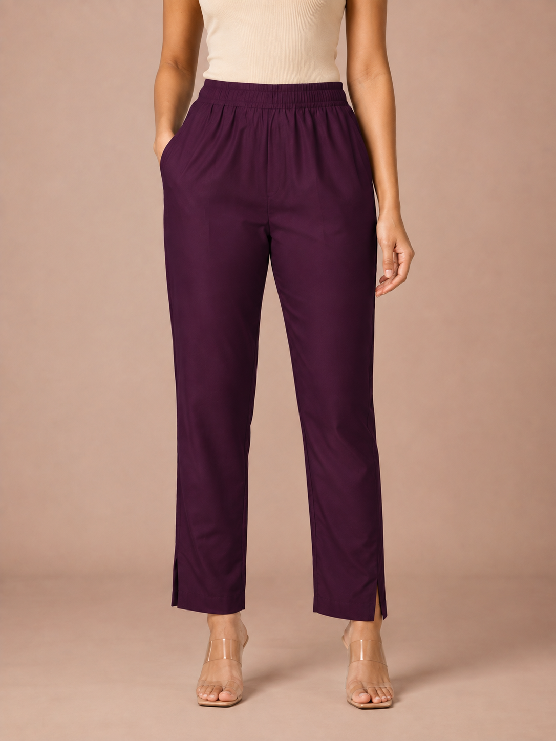 Wine Rayon Silk Pants
