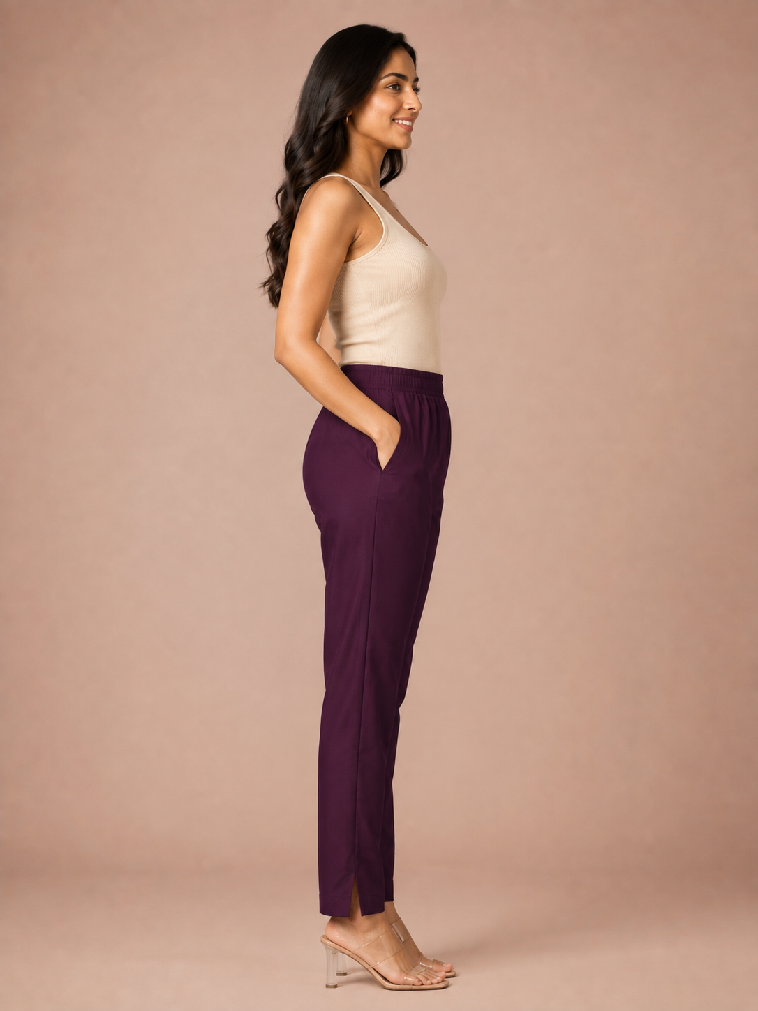 Wine Rayon Silk Pants