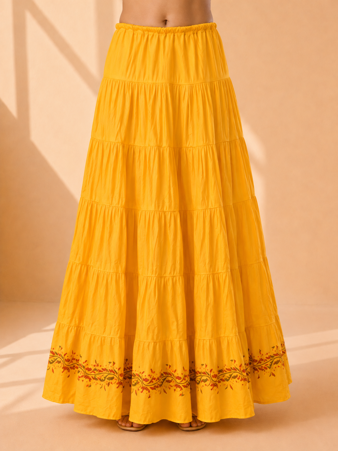 Yellow Block Print 20Mtr Cotton Skirt
