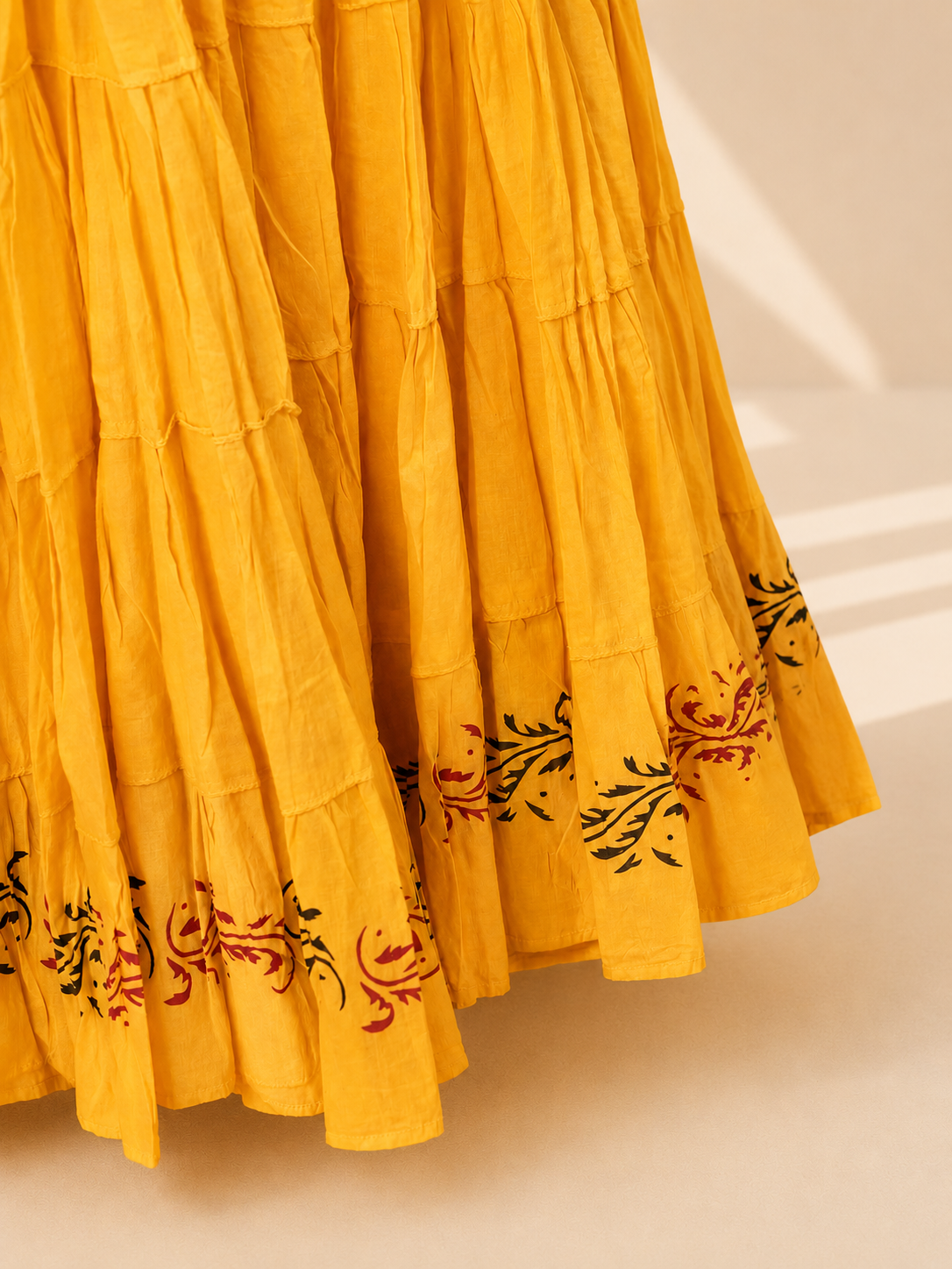 Yellow Block Print 20Mtr Cotton Skirt