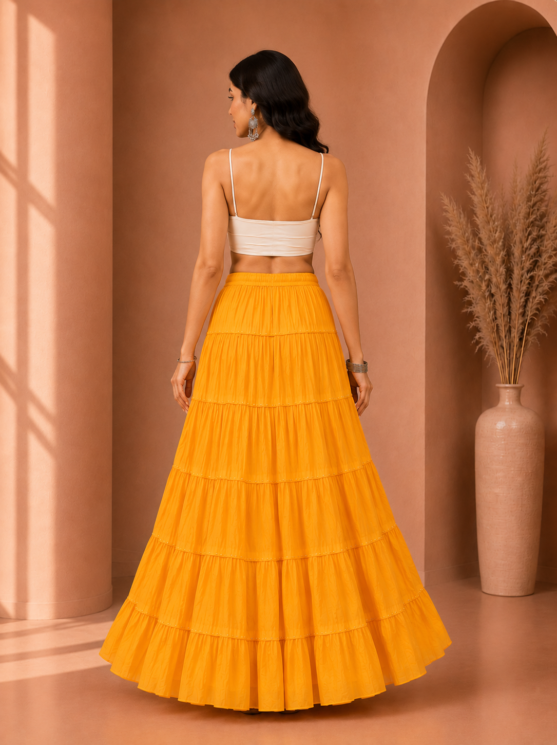 Yellow Cotton Gold Beads Skirt