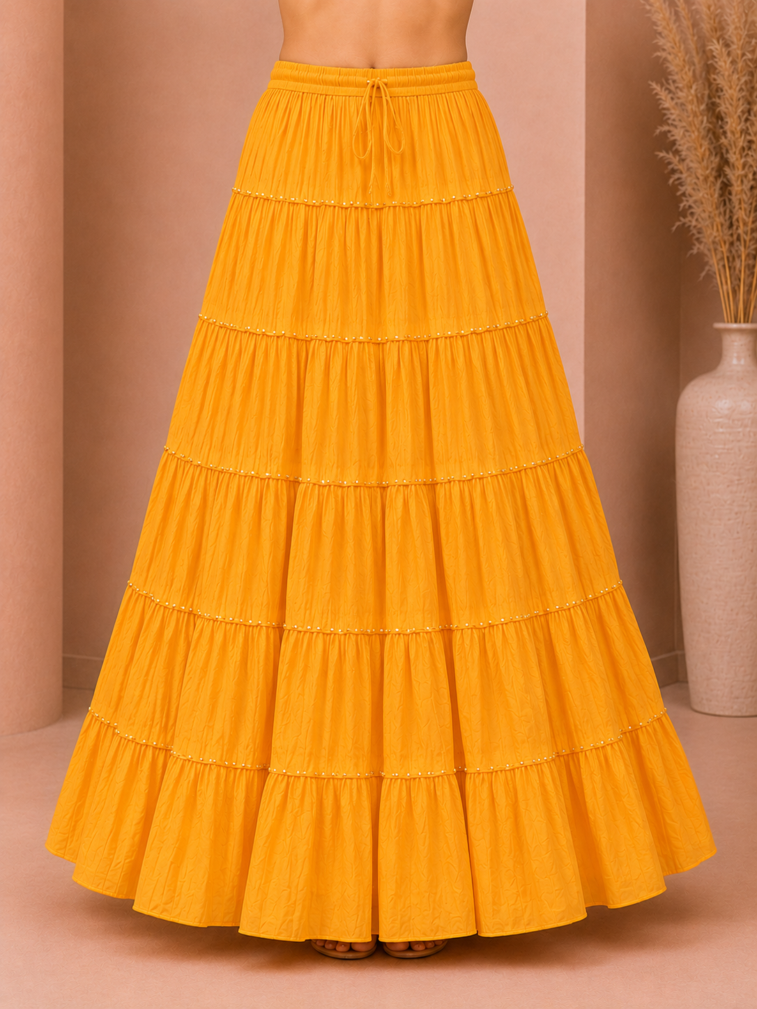 Yellow Cotton Gold Beads Skirt