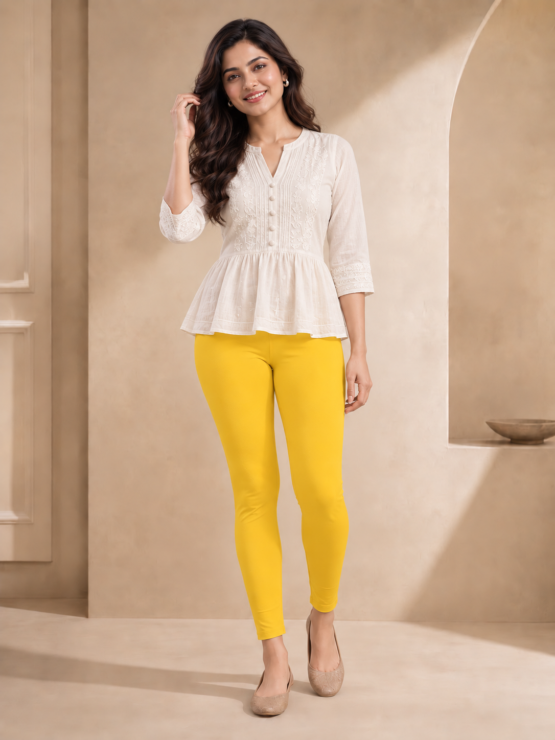 Yellow Gold Ankle Length Leggings